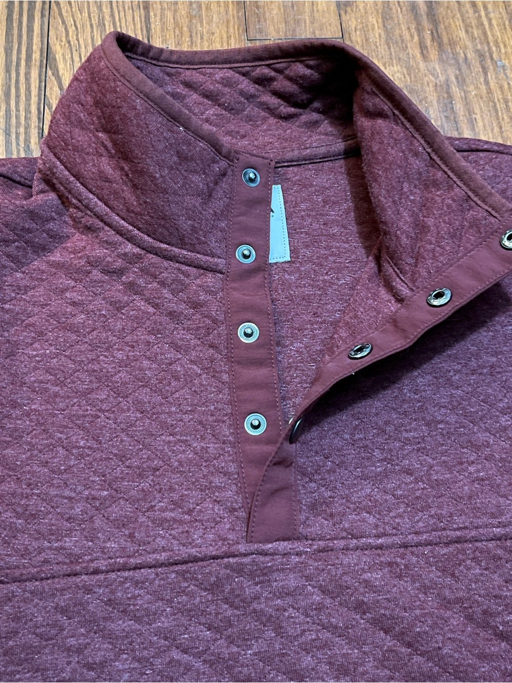 Sonoma Quilted Snap-Front Crewneck Sweater - Wine/Cranberry